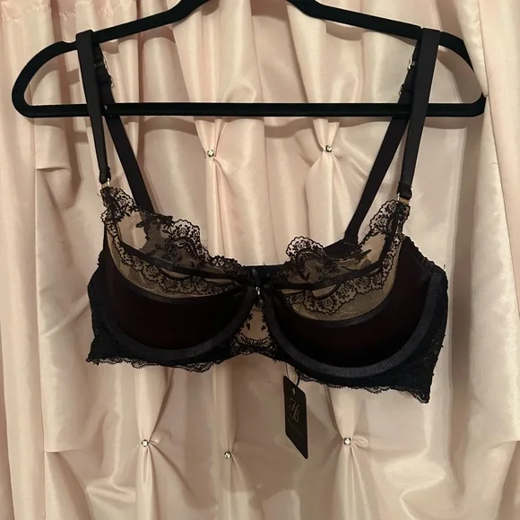Honey Birdette Charlotte black bra 38d satin lace crystal tulle